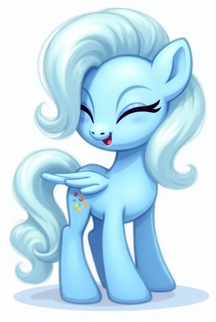 Generates a light blue pony with light blue and white mane, looks like toothpaste. The pony is a male pegasus from my little pony without eyelashes, short mane and tail