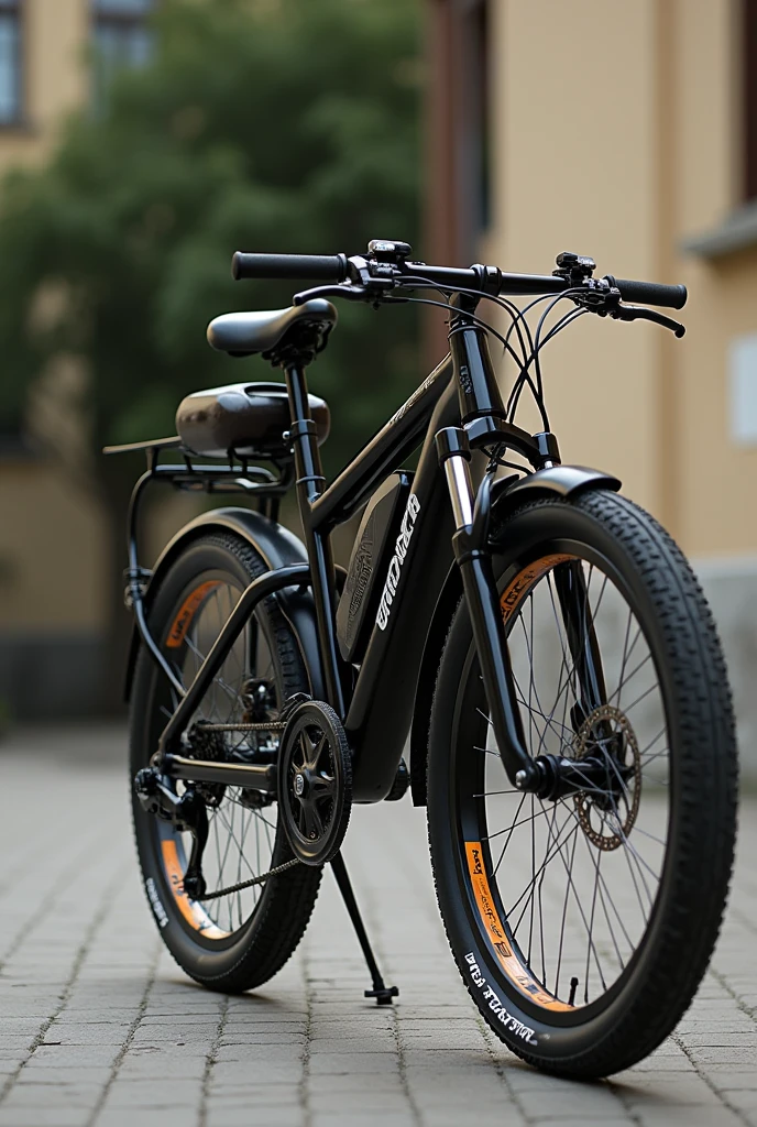 creates an image of a conventional bicycle adapted so that when pedaling, The bicycle drives a generator that produces electricity. This energy can be stored in batteries to charge devices such as mobile phones., solar lamps or even small power tools.