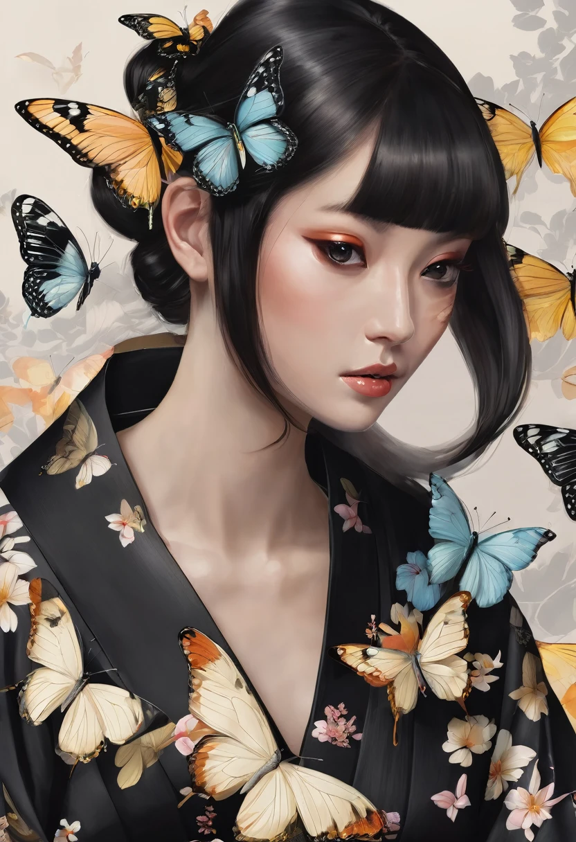 Create a butterfly and a black kimono