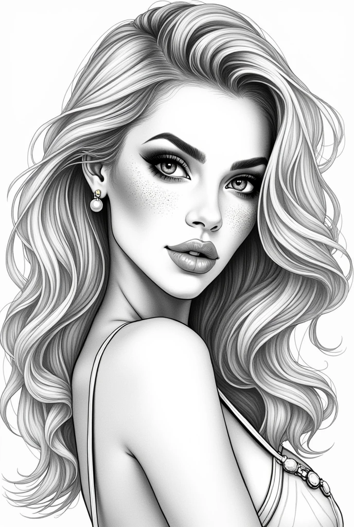 Masterpiece, Best Quality, High Resolution,Super High Resolution, Ultra realistic, Line art, fine lines bold coloring book of fashion model, extremely gorgeous, heart face, bold look, Stunning beauty, wide hips, full lips, spicy hot, Curvy figure, small waist, small bust, freckles 0.1, beauty marks, super model, confident an alluring beautiful ethnic woman, a curvy fit body, cat eyes, (realistic:1.3), hyper detailed, photorealistic, line art portrait, masterpiece, natural lighting, cinematic composition, hyper intricate details, hyper detailed, photorealistic, portrait, masterpiece, Stanley cup, beautiful hairstyle, fully clothed, 