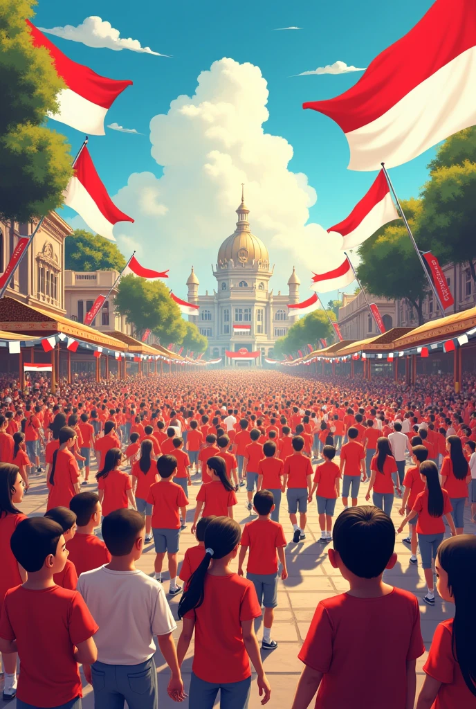 Make me a poster about the activities of August 17th, Indonesian Independence Day, accompanied by persuasive sentences.