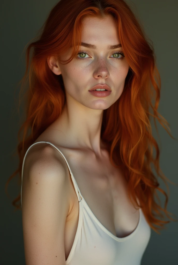 Redhead woman with green eyes without clothes