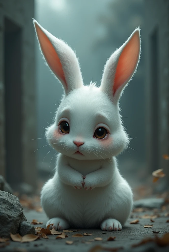 Depressed cute white rabbit