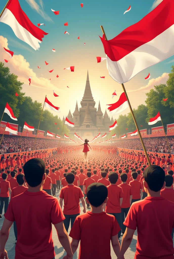 Make me a poster about the activities of August 17th, Indonesian Independence Day, accompanied by persuasive sentences.