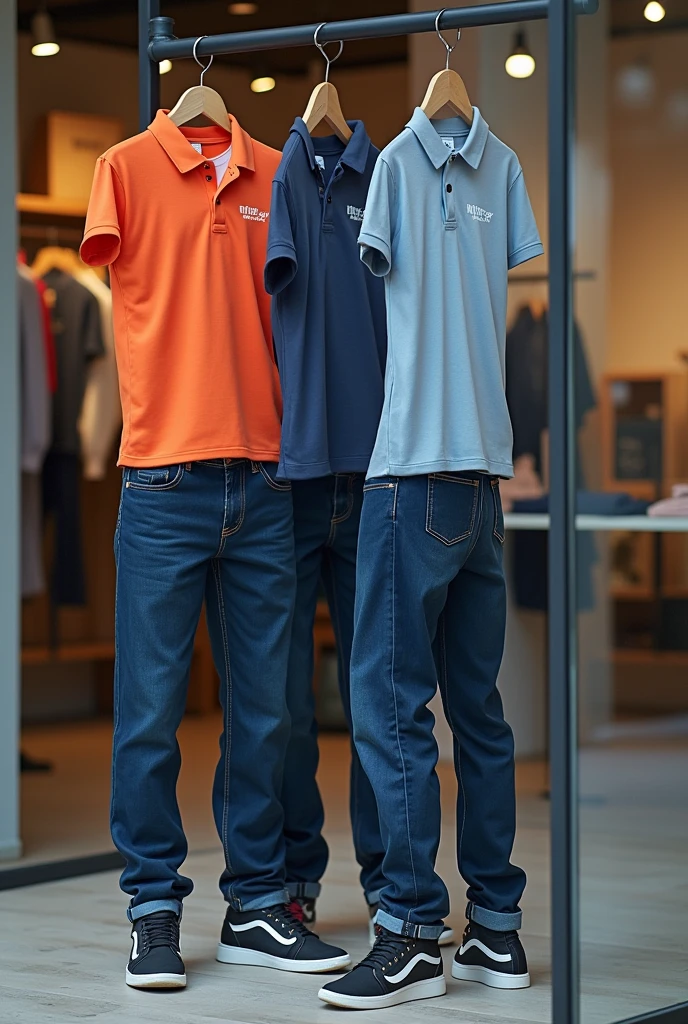 a marketing image about my clothing store's prices. name of my company ¨Astral Space¨ price of 99.90, 79.90 and 89.90. They have to be fashionable polo shirts or pants.