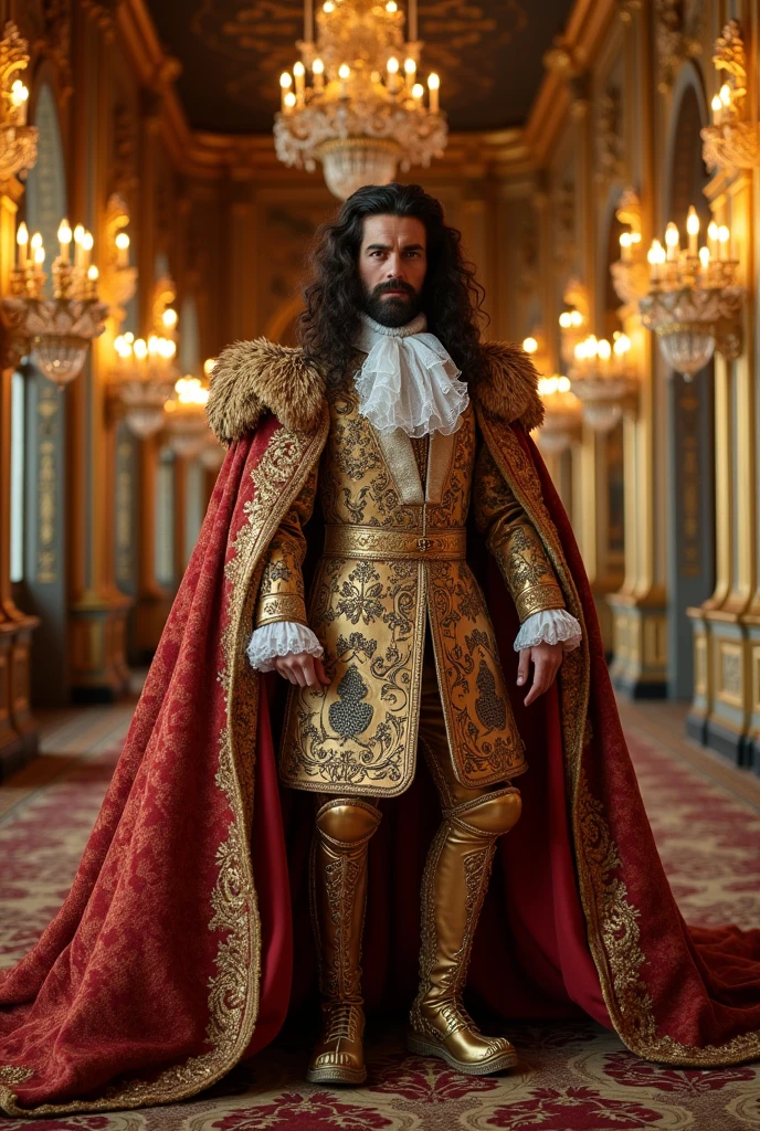 the king Louis XIV in a huge extravagant golden palace