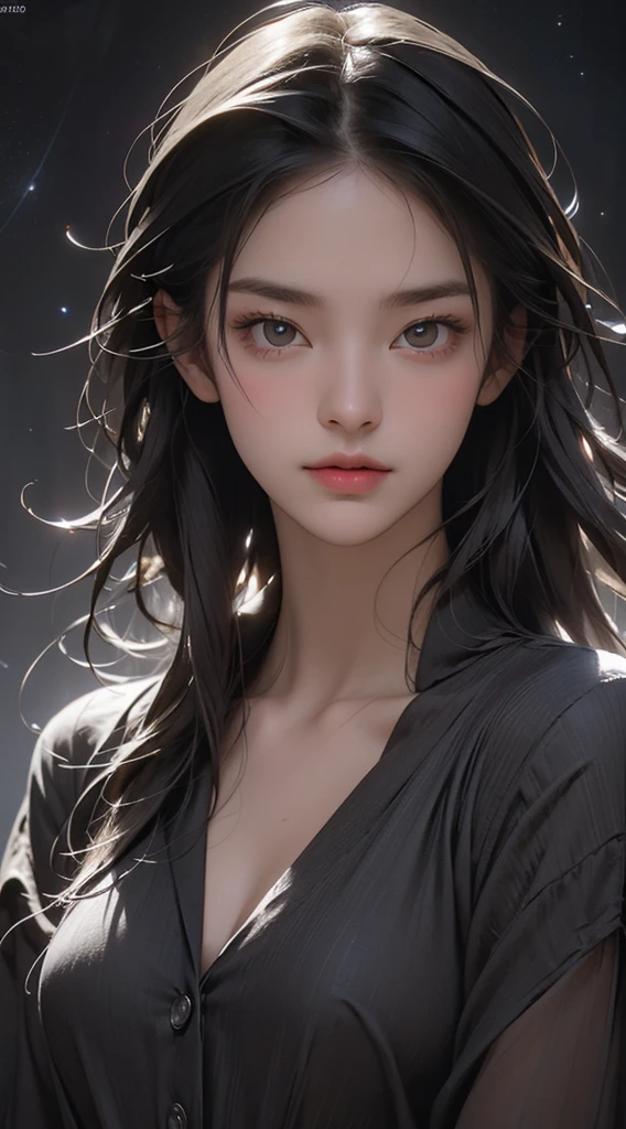 highest quality, epic realistic, ((in the pitch black darkness :1.4)), ((portrait:1.5)),(background: dark ) high contrast ,glorious picture, lowest lux, lighting face, she's comfortable, dark plain shirt, looks incredible, (8k, Raw photo, Highest quality),(epic realistic:1.5), a woman, face,(detailed eyes:0.8),(looking at the camera:1.4), (Highest quality), ( high contrast, deep shadows),Intricate details,cinematic,((skin:1.4)), (long dark hair:1.3), long hair, messy ,(Hdr:1.5),Detailed, colors, Superior quality, ( starry sky: 1.4), Masterpiece, Raw Photo (20-year-old, looking at viewer), beautiful, (wearing dark shirt,), perfect, natural, perfect composition, portrait, perfect face, smiling expression, Captivating eyes, Bright details, Tight lips, (High Skin Detail),, (blue tint: 0.6), (sale: 0.8), (bloody: 0.7), Key lighting , (backlight: 0.5), Medium depth of field, Canon 5d, 50mm lens, f/4 apertures, (Ultra-detailed, Complex detail), sharp focus, soft colors, 8k, Absurd, 80mm, dark background, photography, smiling, pinay, filipina, small