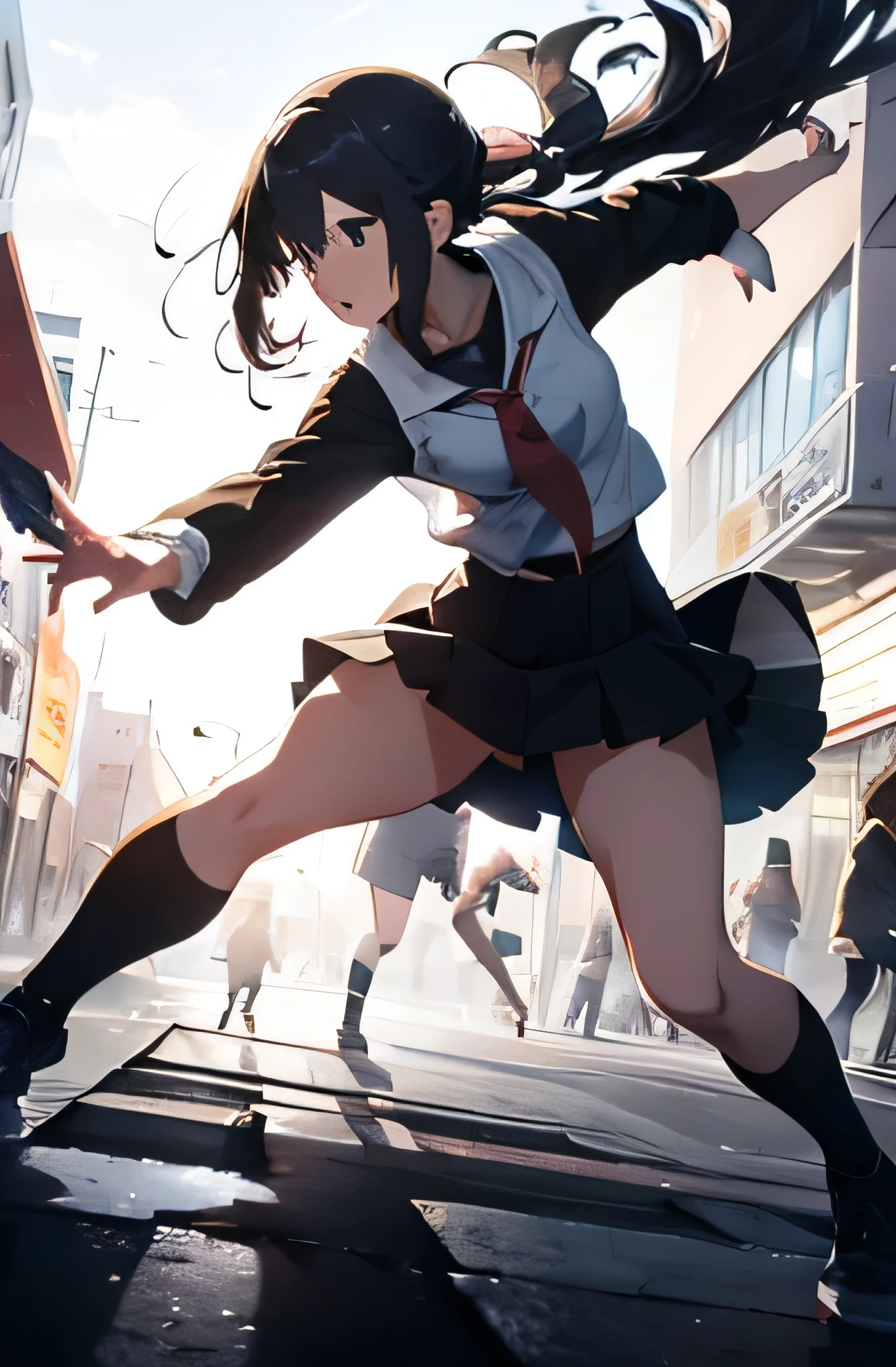 anime fight, three people, full body, no background, anime style