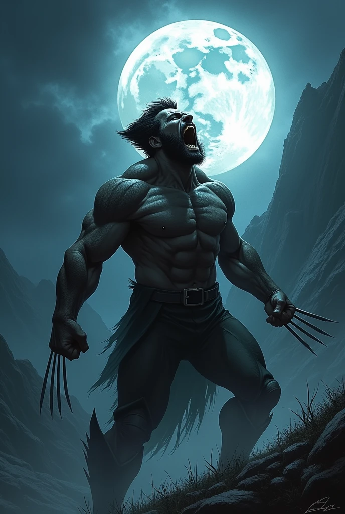 Wolverine crying yelling at the moon
