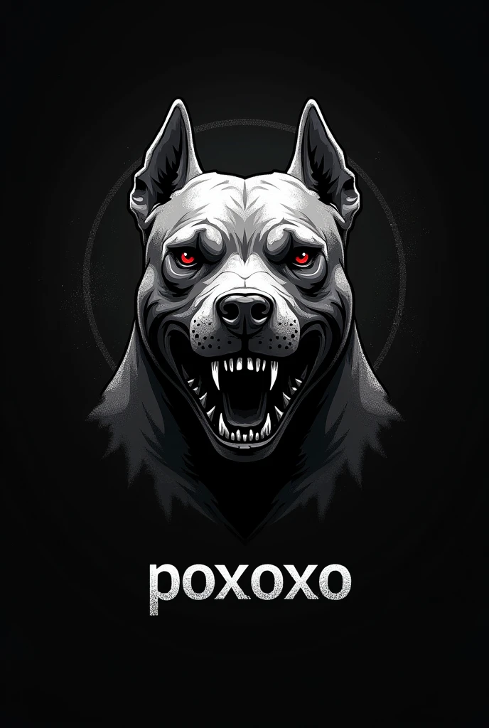Logo with pitbull skull and the name poxoxo
