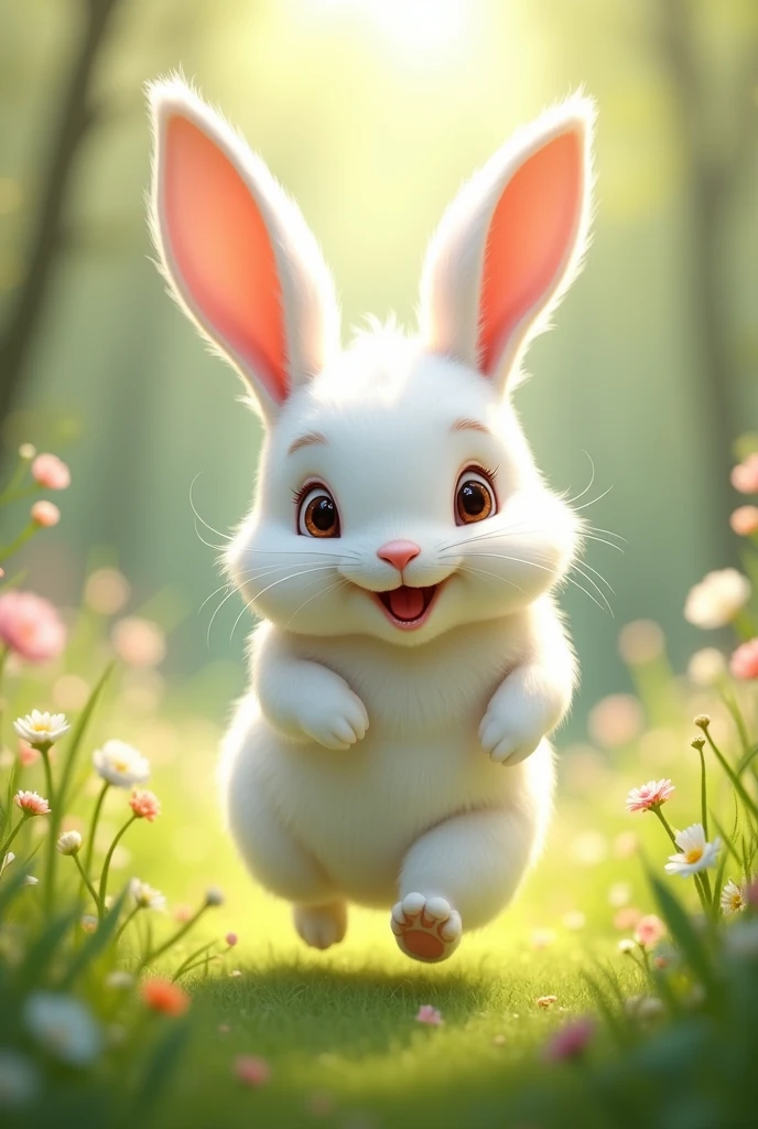 Cute bouncing white rabbit