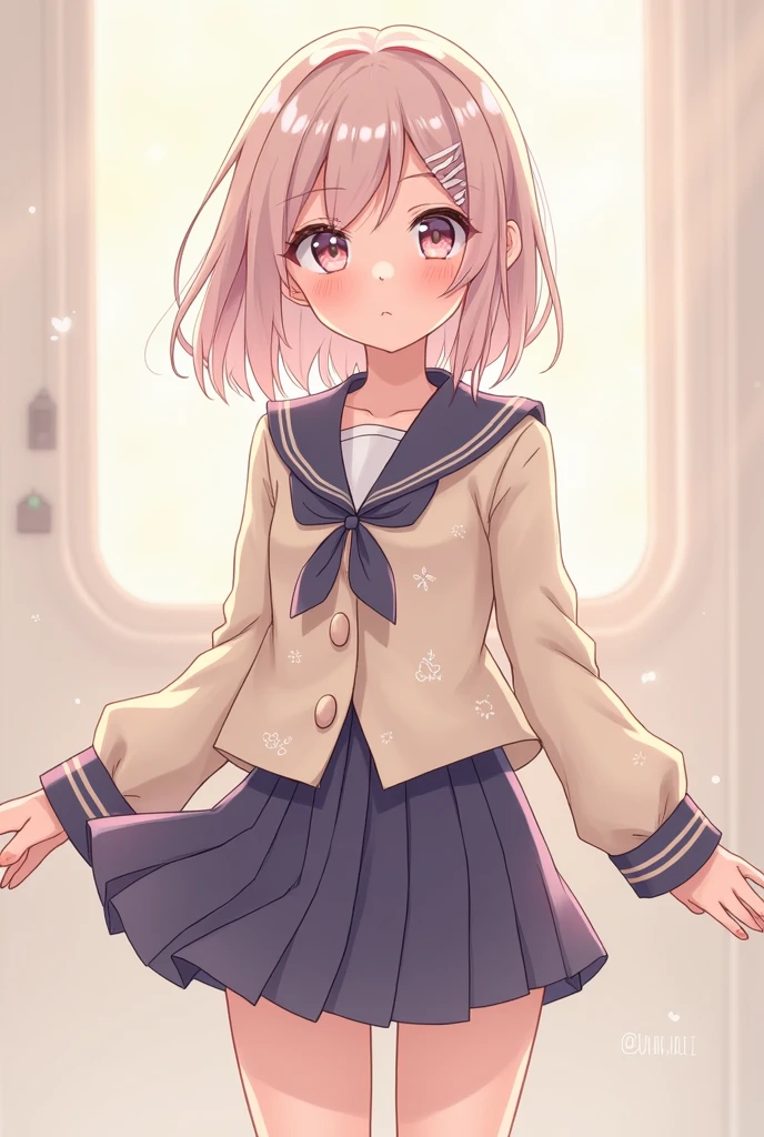 Create an anime boy wearing a girl's uniform