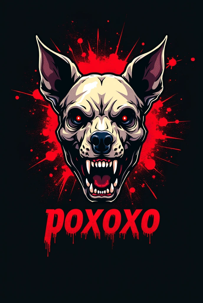 Logo with blood and pitbull skull and the name poxoxo
