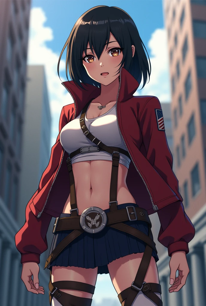 Mikasa Akerman in a miniskirt
