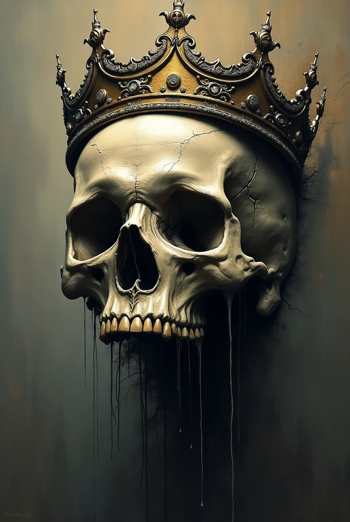 Skull with crown in a state of madness