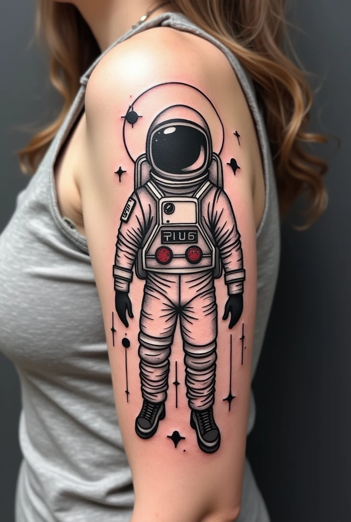 por favor gostaria de ideias unicas e criativas desenhos de tattoos de astronauta simplificada with geometric shapes tatuagem na lateral do pescoço estilo retro synthwave, astronaut floating in the universe black lines, sol synthwave, arte tattoo, with geometric shapes, simplified