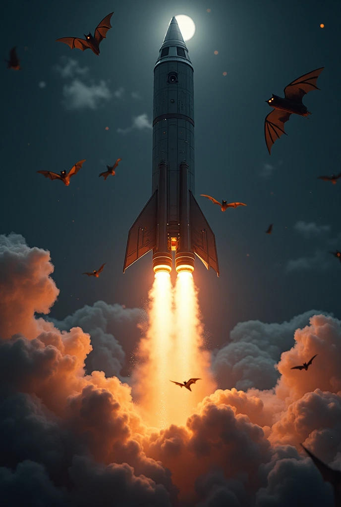 Make a picture of a rocket and bats
