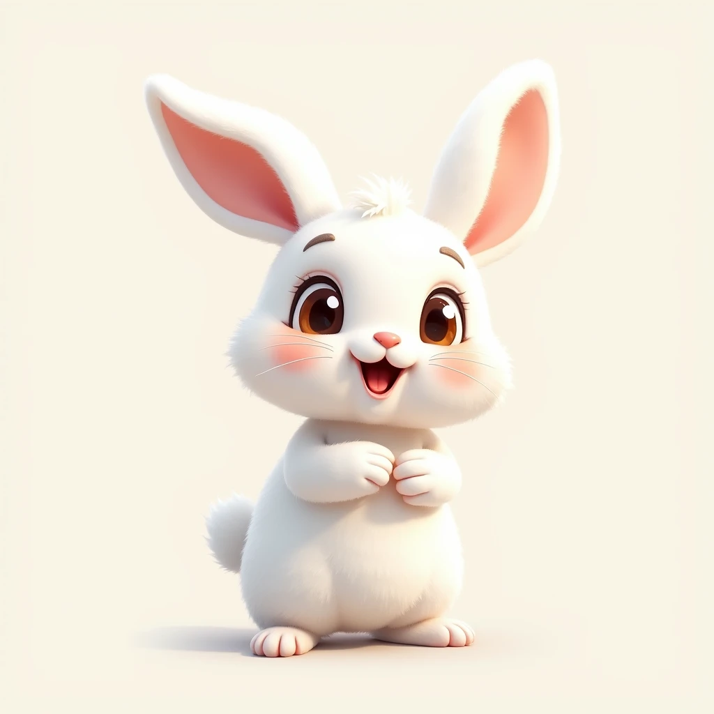 A cute white rabbit is happy