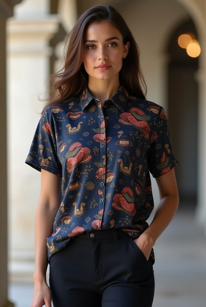 a marketing image of my clothing store. name of my company ¨Astral Space¨ price of 99.90 and 89.90. They have to be fashionable.
and they say their price has to be for men and women blouses and fashionable polo shirts