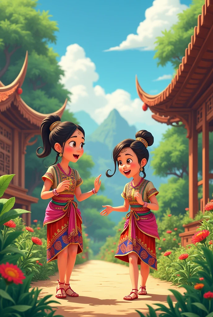 The style is bright and cheerful, capturing the traditional Karen culture with a modern, animated twist.”
