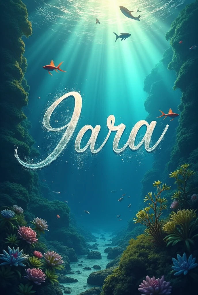 The name Iara decorated with something that refers to mermaids, to the bottom of the sea, and the Atlantic