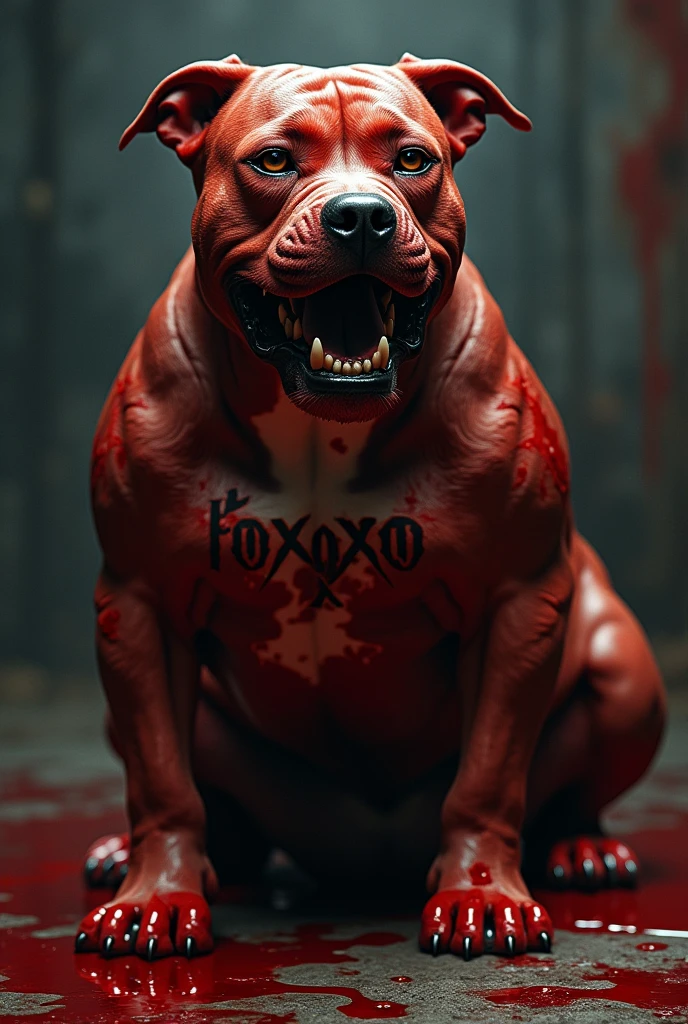 blood and pitbull and the name tattooed poxoxo 