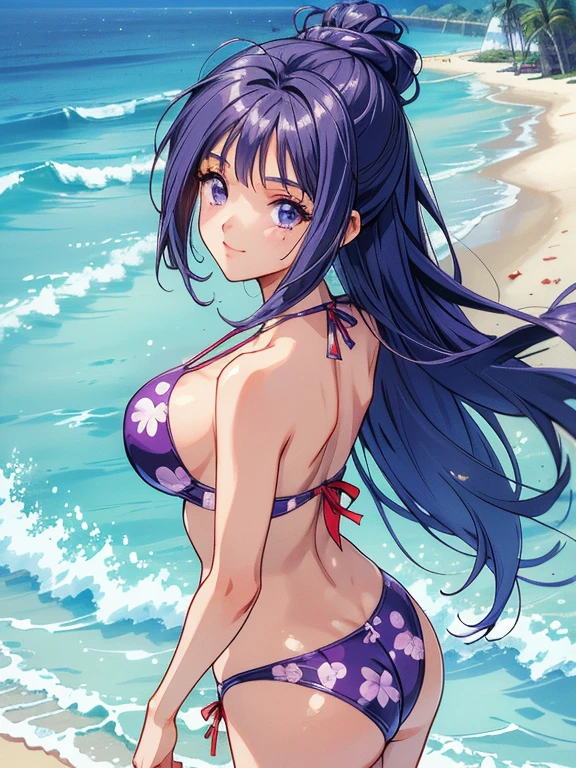 masterpiece, High resolution, Highest quality, Very detailed, Beach, ((masterpiece)),((Ayako Katagiri)),((Katagiri Ayako)),((Mischievous Smile)),Anatomically perfect fingers,Bikini Swimwear