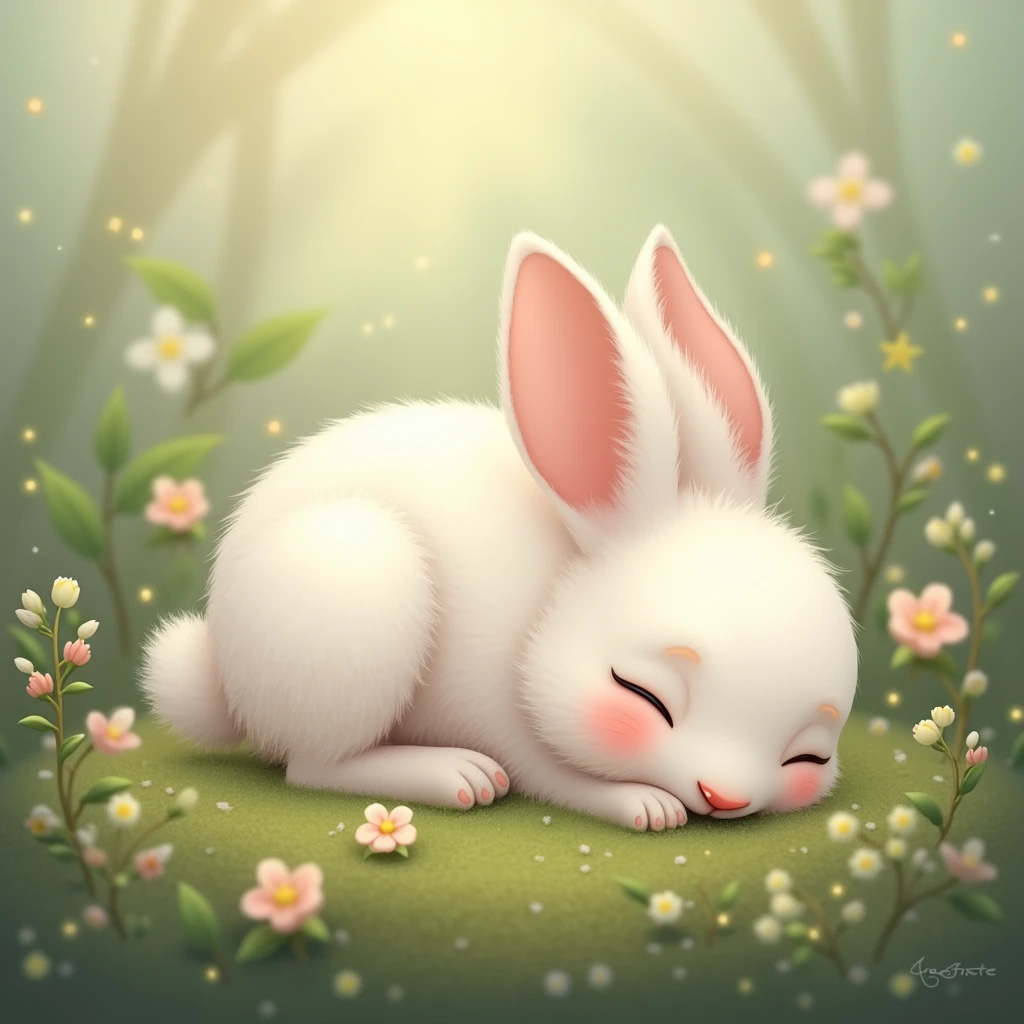 Cute sleeping white rabbit