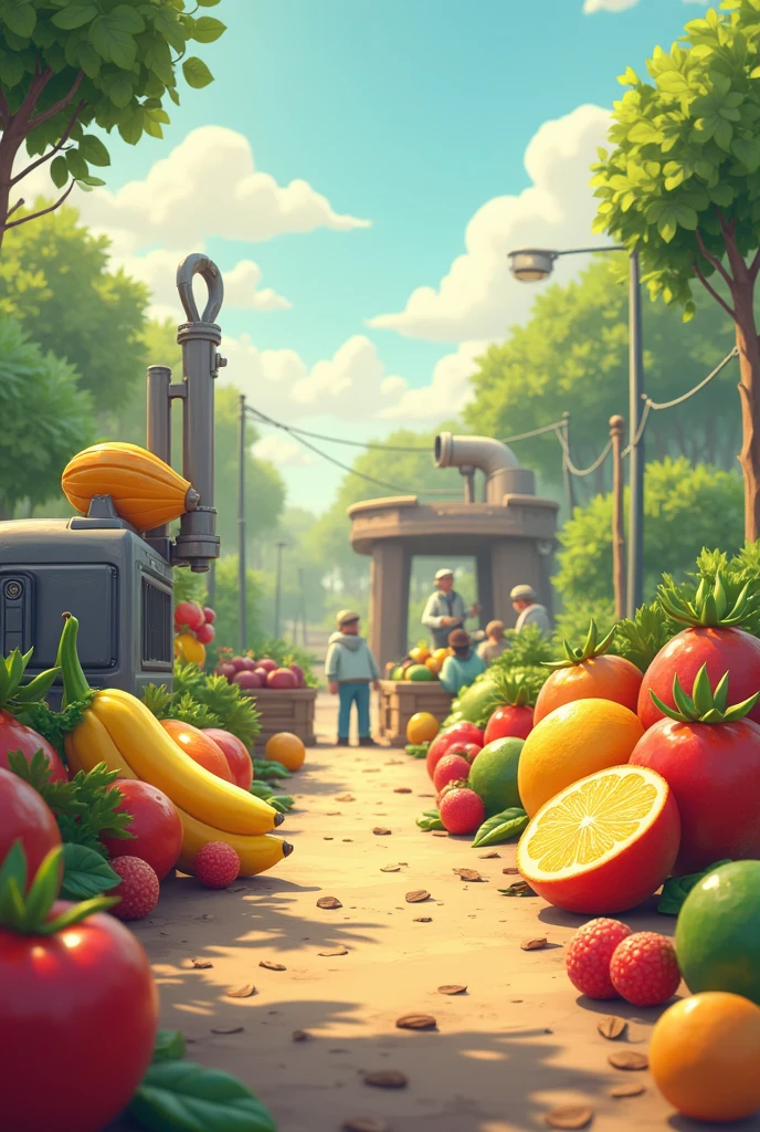Animated image highlighting the food engineering career(with some engineering instruments, some fruit products or derivatives of some products) and at the same time the intercultural (that there are people representing interculturality or something significant to interculturality)