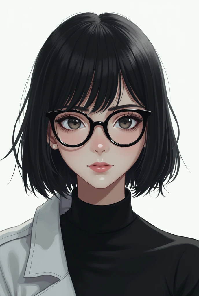 Black Hair　Black-rimmed glasses　White background is dawn