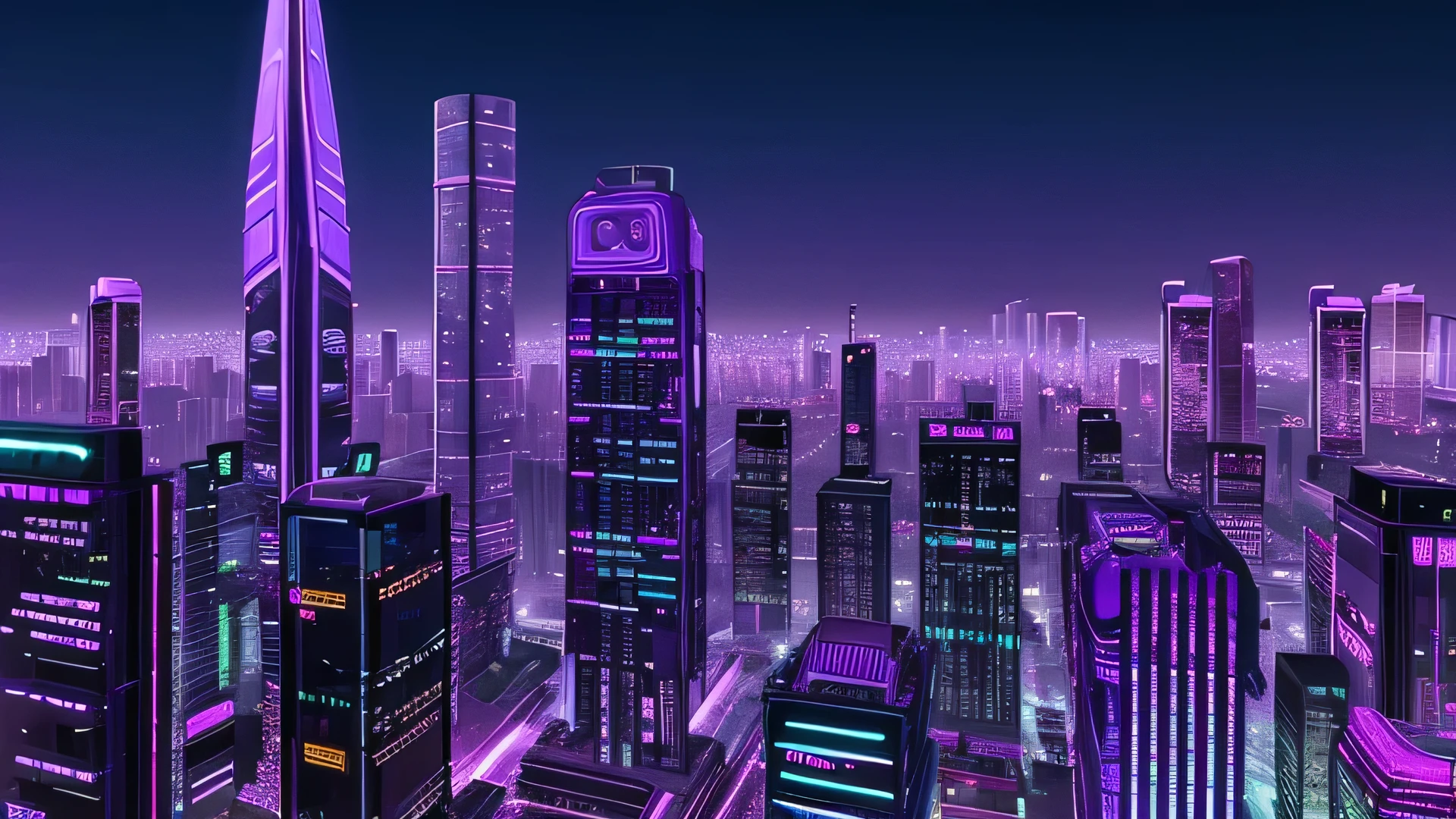 Cyberpunk City, neon lOK, OK, High resolution, Futuristic Building, purple lOK, Purple Moon, Purple Theme