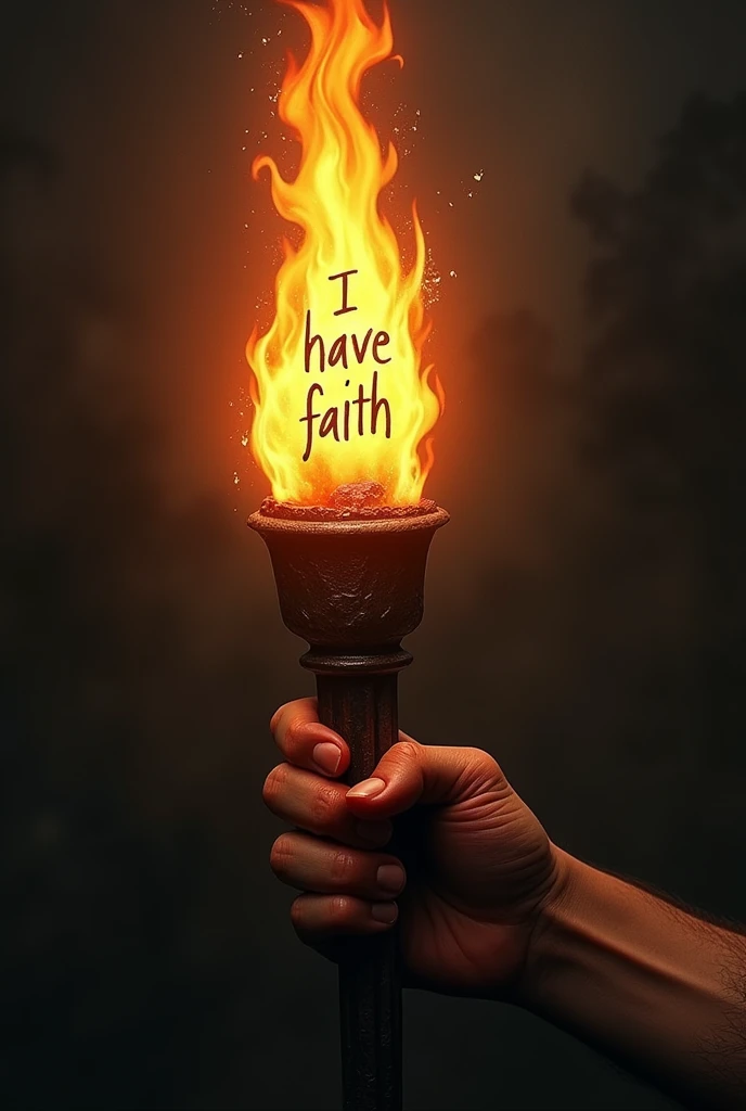 A torch with blood and fire and in the flame of the torch it says written by hand I have faith