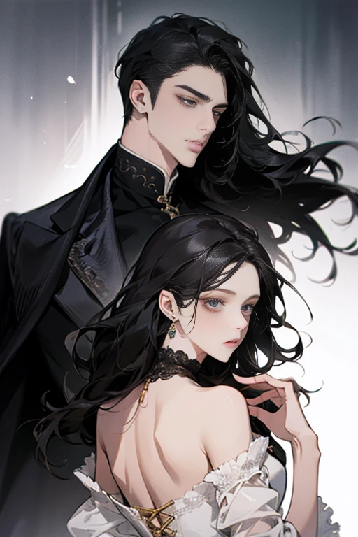 Beautiful and gentle ladies and handsome and cool men，Sweet atmosphere，Perfect face，bust，Back to Back，black hair black eyes，Perfect hands perfect face