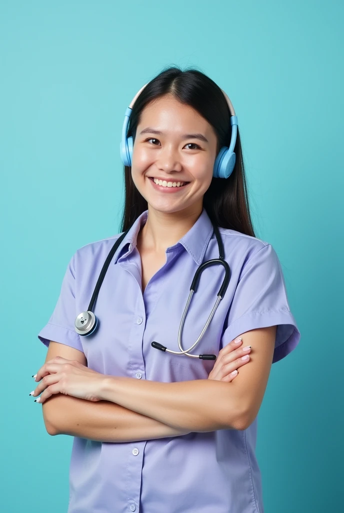 represents customer service in pastel colors like blue, purple and turquoise

