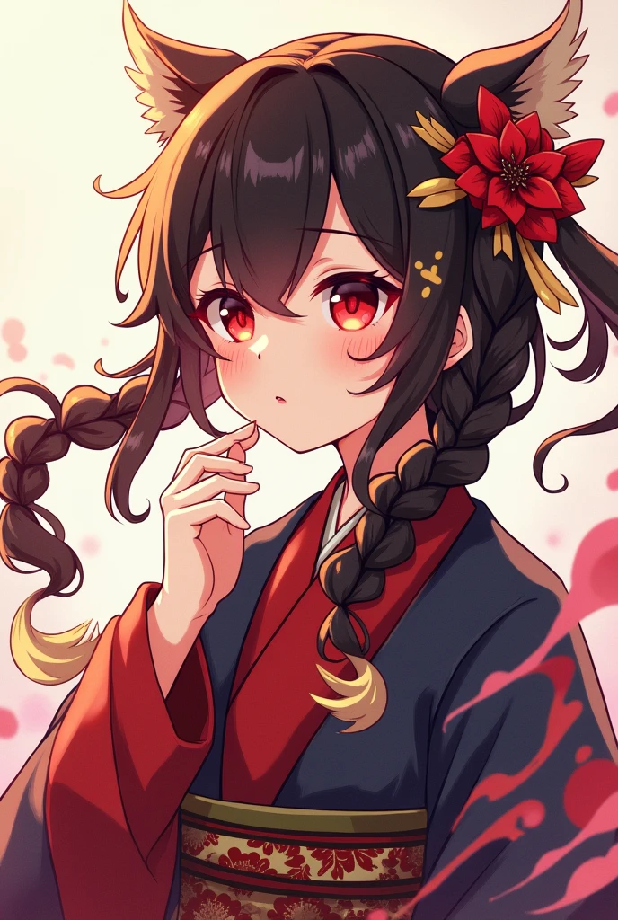 1character, Loose Braids hairstyle with Golden Highlights colouring, (([(({Koyoharu Gotouge Demon Slayer Style})) Rebellious Anamorphic Female]:1.4)), half body, Wearing Traditional Shrine Maiden (Miko) style clothes, (([Blowing a Kiss]:1.3)), (([possessing Alchemy abilities]:1.3)), (([Bio-Electric Pulses]:1.3)), (newest anime art style), masterpiece, (breathtaking) . award-winning, professional, highly detailed