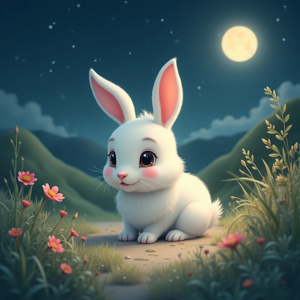 Good night cute white rabbit