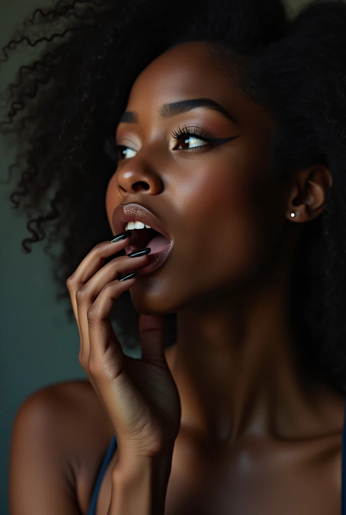 Black woman with huge tits sucking a penis