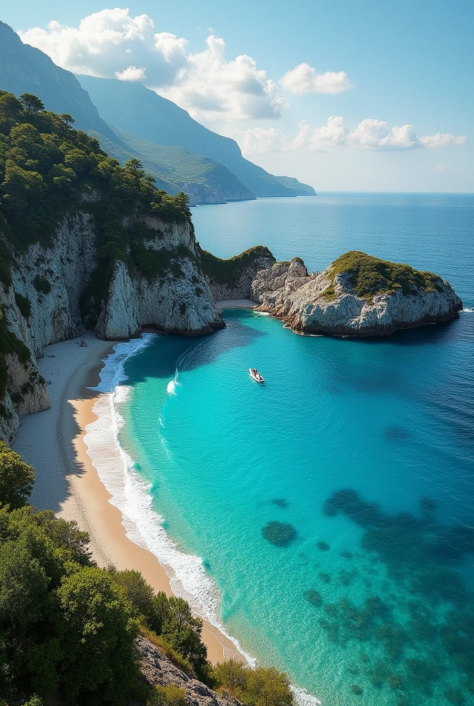 "A magical setting that combines the natural charm of nature with the tranquility of the sea. A place where emotions are breathed, where beauty is lived and where dreams are made. A place to discover, to admire and to remember. A place to be inspired and to dream."
How about? Do you think it adequately describes the photo??
