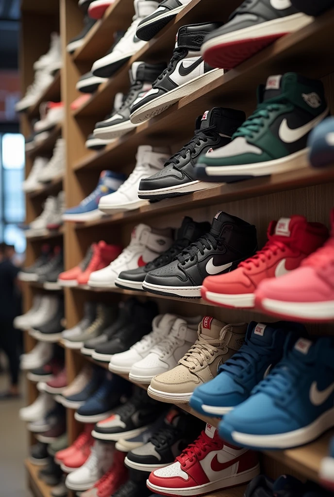 Nike sneakers with their rack inside a store 