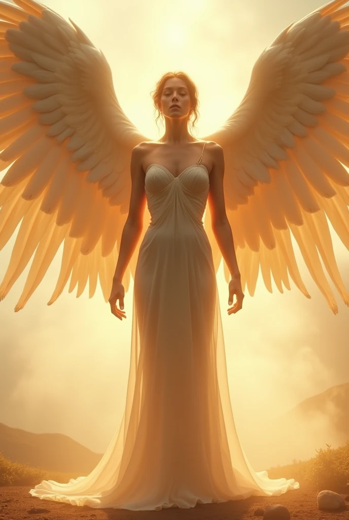 sexy angel girl with big boo posing naked in the sun, angelic wings on her back, full - body majestic angel, beautiful female angel, super wide angel, wide angel, wide angel shot, epic angel wings, of beautiful angel, tall female angel, beautiful angel, artgerm julie bell beeple, beautiful cyborg angel girl, cinematic goddess body shot