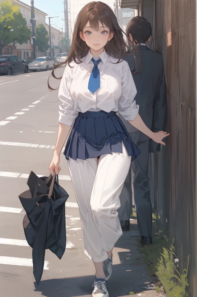 (Full Body Shot)、Big Breasts、Angle from below、woman((シルクの白いSexy Panties白を披露))、(セーラーSummer uniform、Navy blue tie)、(Glasses)、(Pleated skirt、Micro Moni Skirt)、Summer uniform、socks、(((Exquisitely designed々Luxury pants with a unique pattern、High-resolution images of pants、Ultra-precisely drawn pants、Pants close-up、シルクの白いSexy Panties白、Sexy Panties、White panties with holes、Crisp mansuji、cameltoe)))、round face、Realistic sized eyes、Droopy eyes、Realistic Skin、(Smile of joy)、jump and spread your legs、Outdoor、sneakers、Strange pose、(Dark brown straight long hair)、Big sky and wind、light makeup、On the wall、wood々、street、high school girl、Honor student