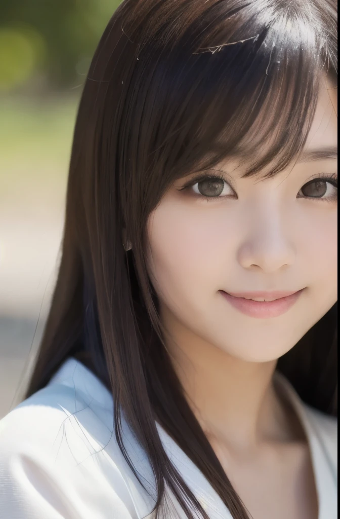 best quality, face focus, soft light, ultra high res, (photorealistic:1.4), RAW photo,(Shinozaki Ai), white skin, kawaii, 1 Japanese girl, solo, cute, (smile), (pupil, lights in the eyes), detailed beautiful face, Medium-sized breasts,(high resolution detail of human skin texture),(long hair),(portrait), upper body, white traditional kimono,