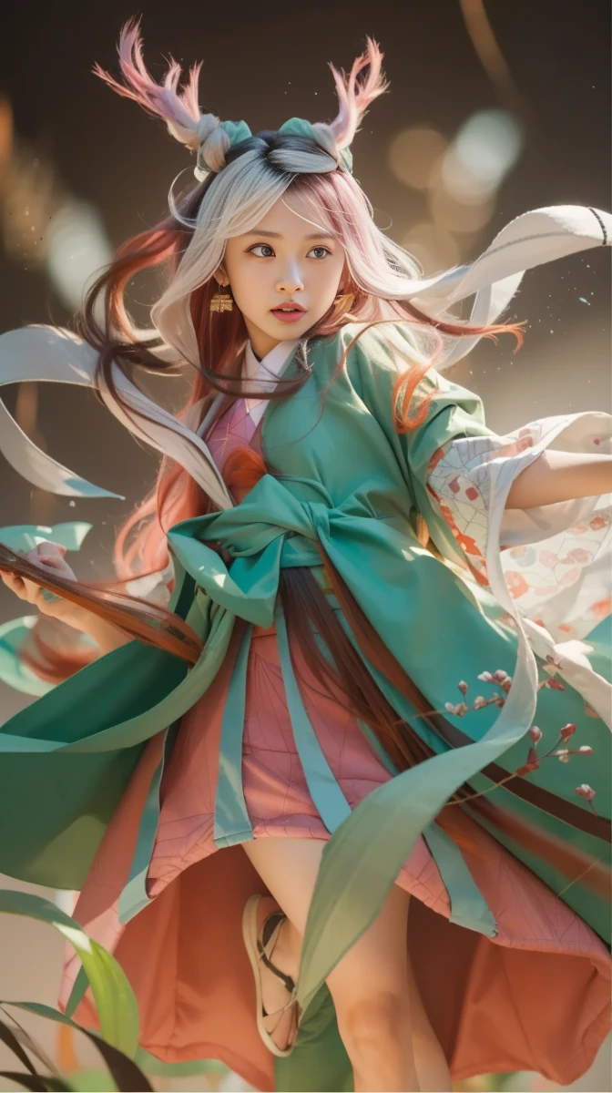 Cute Japanese woman, (16 years old), (Very cute face: 1.3), White moist skin,
BREAK,
Fighter, Kung Fu fighter, Idol,
BREAK,
(Wearing cute kimono: 1.3), (Very revealing kimono), Very big earrings, Short length,
BREAK,
(Long hair), (Bangs: 1.2), (Pink hair: 1.3), (Wavy hair), (Gradient color red hair: 1.3), (Red hair tips),
BREAK,
(Realistic: 1.3), Masterpiece, Perfect lighting, (Ultra high resolution), (8K), (Very detailed: 1.4), (From the front), Looking at the camera, Melancholic expression,
BREAK,
(Japanese city streets: 1.2), Background of Tokyo Tower in Japan,