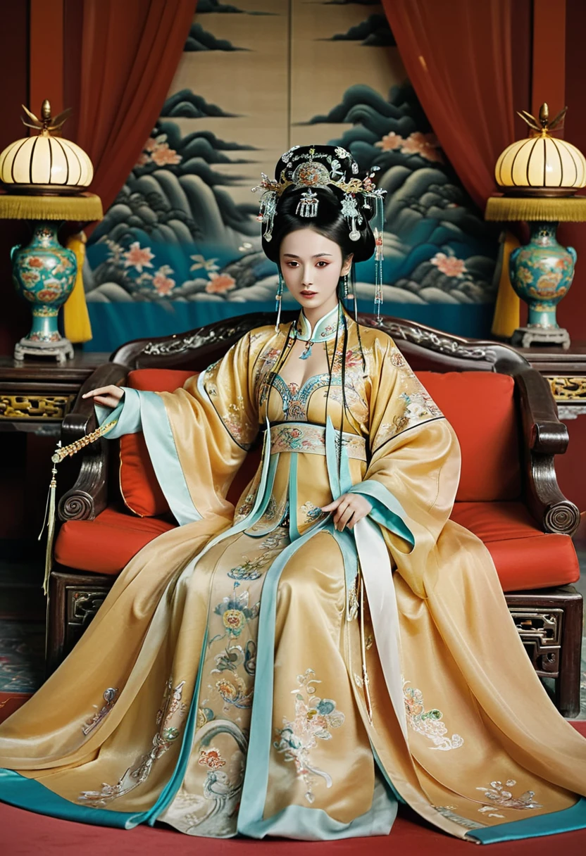 Gorgeous Empress of the Chinese Court during the Qing Dynasty Gorgeous Empress of the Chinese Court on a sofa, nude, large and golden, with her legs on the sofa, wide open, knees bent, in an M pose (pornographic pose), with her hair tied on both sides The background of this perverted and erotic woman wearing a crown and tying her hair is the Chinese court of the Qing Dynasty. The scene is set in the luxurious room of an empress in the Qing Dynasty Chinese court.
Translated with DeepL.com (free version)