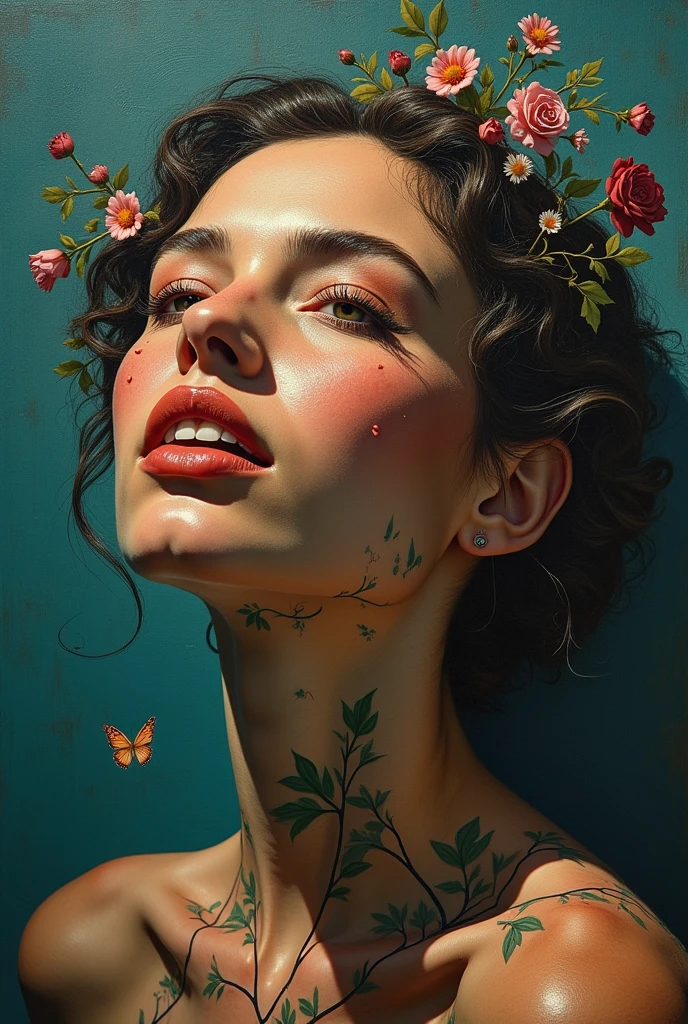 I am the last surrealist painting that exists on this planet, the last work of art that represents a beautiful woman of different races full of hope wrapped in an unreal world full of strange things., The message I want to leave is that art once existed , real very real , 24k unique piece rule of thirds cinema lighting finishes like photoshop and colors of a work of art great depth of field difference of 3d planes