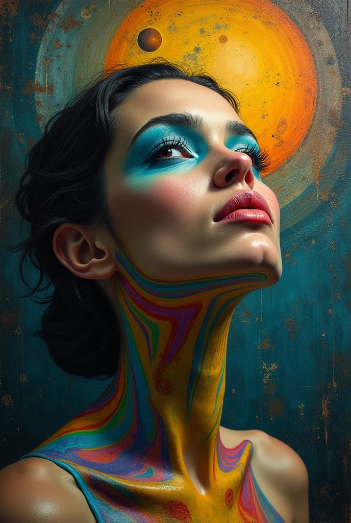 I am the last surrealist painting that exists on this planet, the last work of art that represents a beautiful woman of different races full of hope wrapped in an unreal world full of strange things., The message I want to leave is that art once existed , real very real , 24k unique piece rule of thirds cinema lighting finishes like photoshop and colors of a work of art great depth of field difference of 3d planes