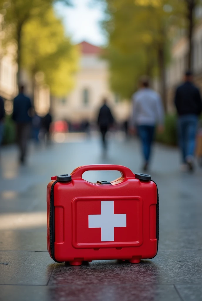Create an image of a first aid kit in a public place, so that everyone can use it in case of emergency