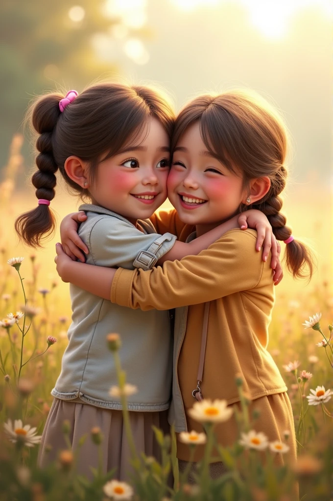 2 sisters hugging each other