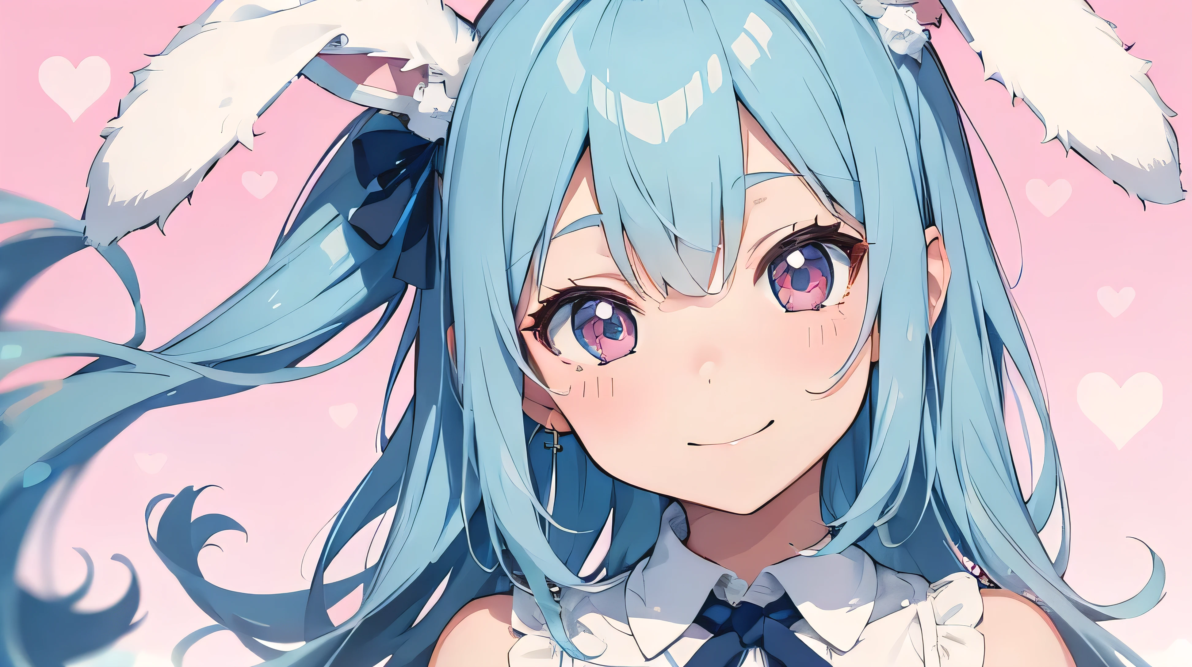 Highest quality, pretty girl, pastel colour, Fluffy bunny ears, smile、Background is solid color,pop、colorful,wallpaper style