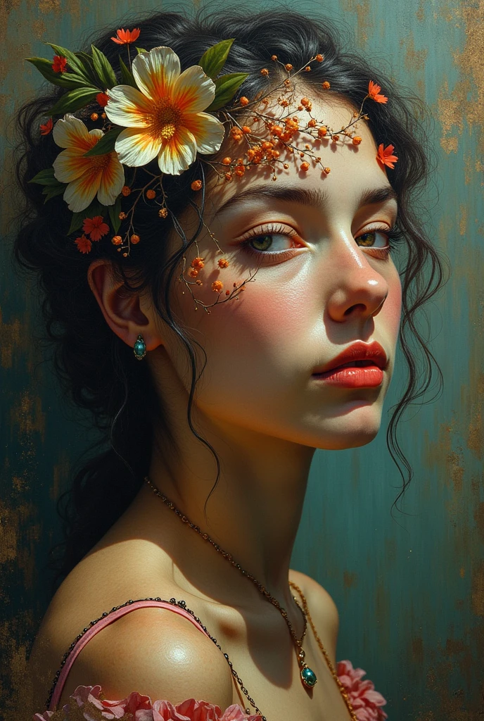I am the last surrealist painting that exists on this planet, the last work of art that represents a beautiful woman of different races full of hope wrapped in an unreal world full of strange things., The message I want to leave is that art once existed , real very real , 24k unique piece rule of thirds cinema lighting finishes like photoshop and colors of a work of art great depth of field difference of 3d planes